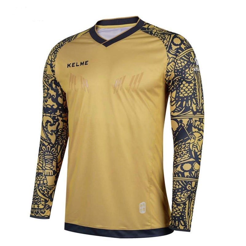 KELME Kids Padded Goalie Shirt, Youth Goalkeeper Jersey, Long Sleeve Soccer Football Training Uniform,Gold Kid 6 - Image 1